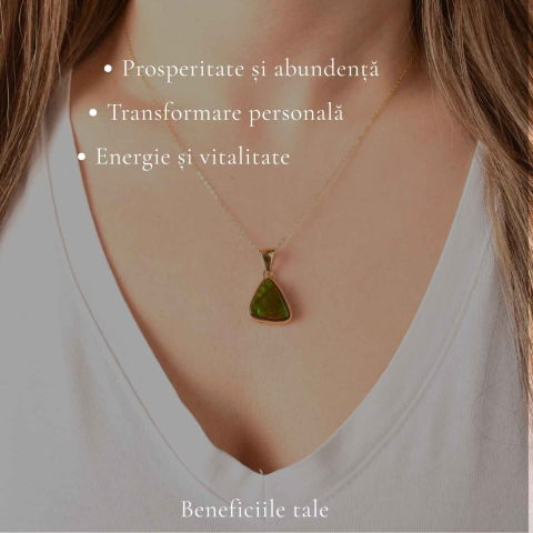 Colier Argint 925 Placat Aur 18K cu Amolit Natural Triunghi – Energie si Prosperitate [2]