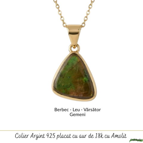 Colier Argint 925 Placat Aur 18K cu Amolit Natural Triunghi – Energie si Prosperitate [4]