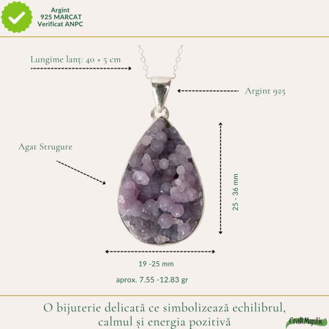 Colier Argint 925 cu Agat Strugure Natural Lacrima – Calm, Intuitie si Echilibru [3]