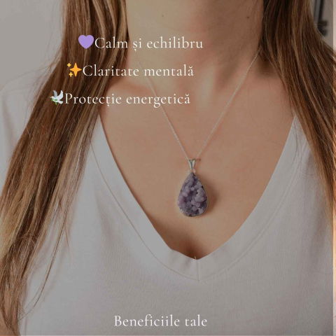 Colier Argint 925 cu Agat Strugure Natural Lacrima – Calm, Intuitie si Echilibru [2]