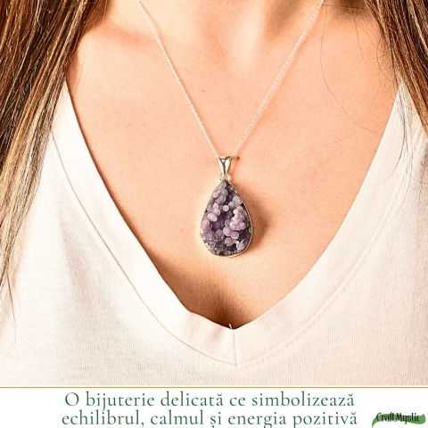 Colier Argint 925 cu Agat Strugure Natural Lacrima – Calm, Intuitie si Echilibru [1]