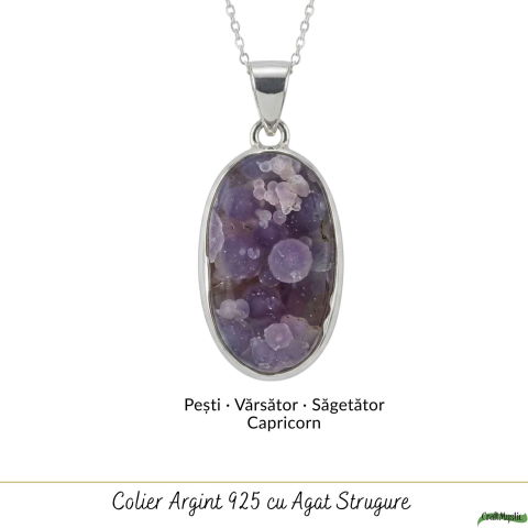 Colier Argint 925 cu Agat Strugure Natural Oval – Calm, Intuiție si Echilibru [4]