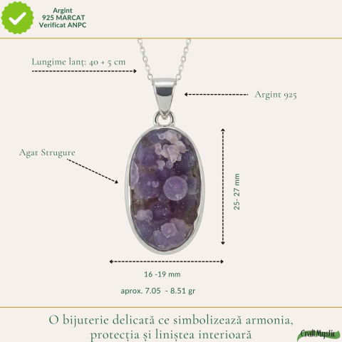 Colier Argint 925 cu Agat Strugure Natural Oval – Calm, Intuiție si Echilibru [3]