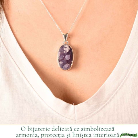 Colier Argint 925 cu Agat Strugure Natural Oval – Calm, Intuiție si Echilibru [1]
