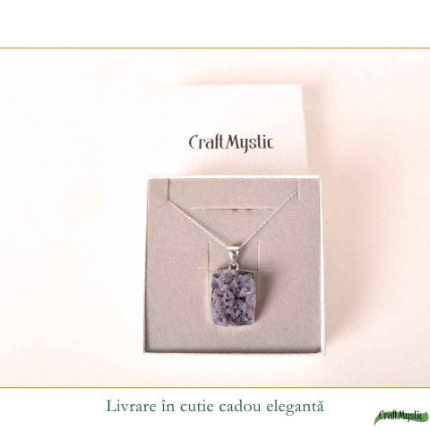 Colier Argint 925 cu Agat Strugure Natural Patrat – Energie de Calm si Echilibru [5]