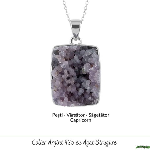 Colier Argint 925 cu Agat Strugure Natural Patrat – Energie de Calm si Echilibru [4]