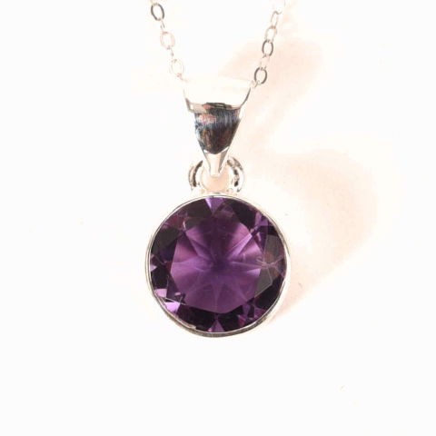 Ametist - Colier Argint 925 cu Ametist Fatetat Rotund – Claritate Mentala si Protectie Spirituala