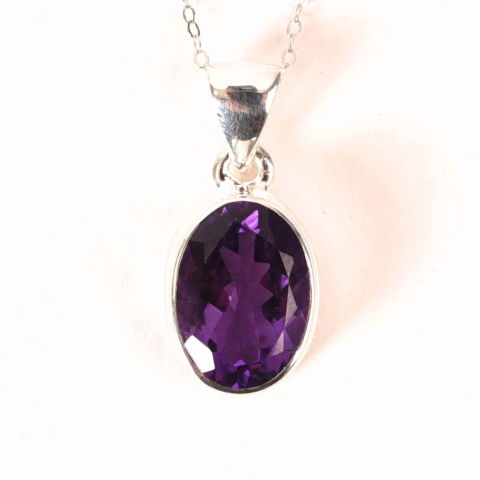 Ametist - Colier Argint 925 cu Ametist Fatetat Oval – Claritate, Echilibru si Protectie Energetica