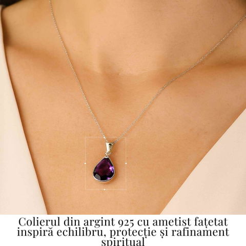 Colier Argint 925 cu Ametist Fatetat Lacrima – Lumina Interioara si Claritate Spirituala [1]