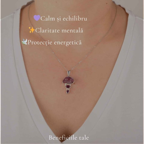 Colier Argint 925 cu Triplu Ametist – Liniste, Protectie si Claritate [2]