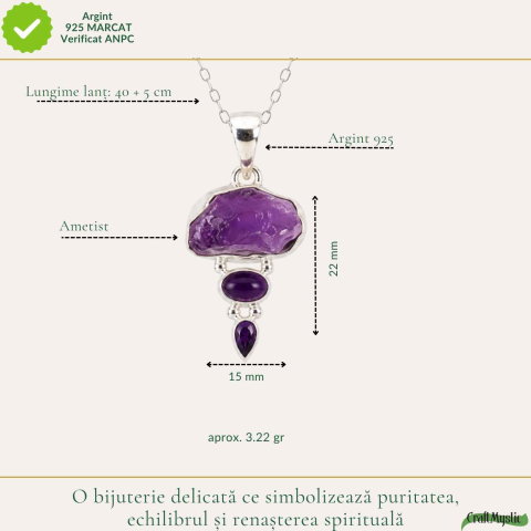 Colier Argint 925 cu Triplu Ametist – Liniste, Protectie si Claritate [3]