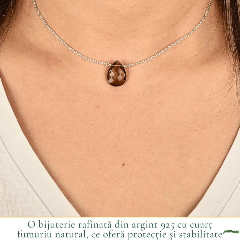 Colier argint 925 cu cuart fumuriu lacrima – protectie ai echilibru emotional [1]