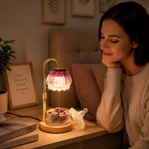 Lampa Floare cu Ametist Brut Natural – Aromaterapie, Relaxare și Energie Armonioasa [1]