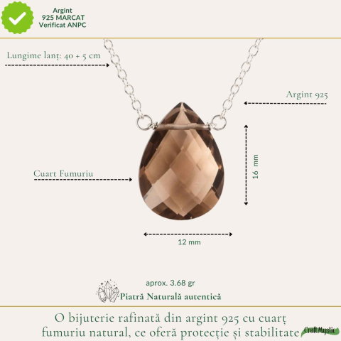 Colier argint 925 cu cuart fumuriu lacrima – protectie ai echilibru emotional [3]