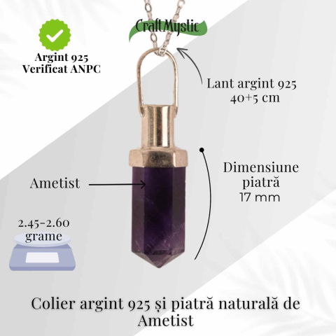 Colier Argint 925 cu Ametist Natural – Claritate, Liniste si Protectie Spirituala [3]