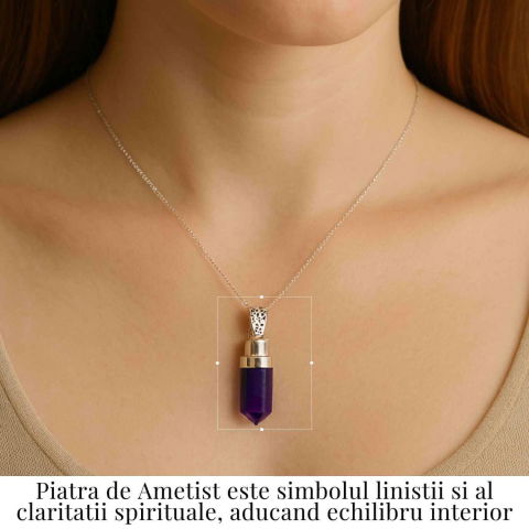 Colier Argint 925 cu Ametist Natural – Claritate, Liniste si Protectie Spirituala [1]