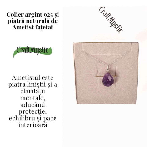 Colier Argint 925 cu Ametist Lacrima fatetat– Claritate, Protectie si Liniste Spirituala [2]