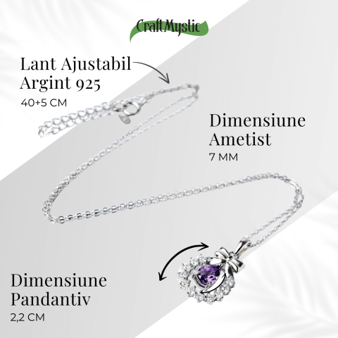 Colier Argint 925 cu Ametist Natural si Zirconiu – Pandantiv Ghirlanda cu Fundita, Simbol al Linistii Interioare si Protectiei Energetice [4]