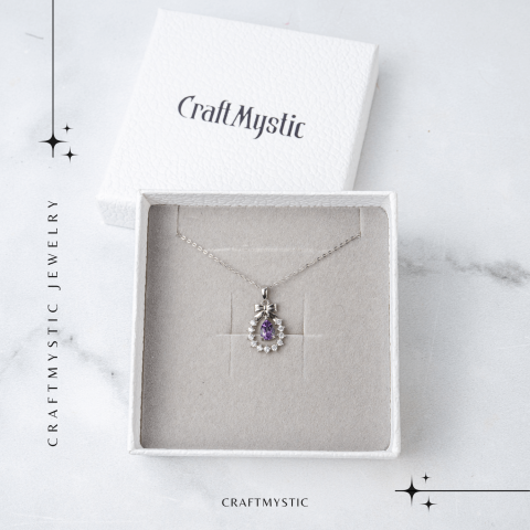 Colier Argint 925 cu Ametist Natural si Zirconiu – Pandantiv Ghirlanda cu Fundita, Simbol al Linistii Interioare si Protectiei Energetice [6]