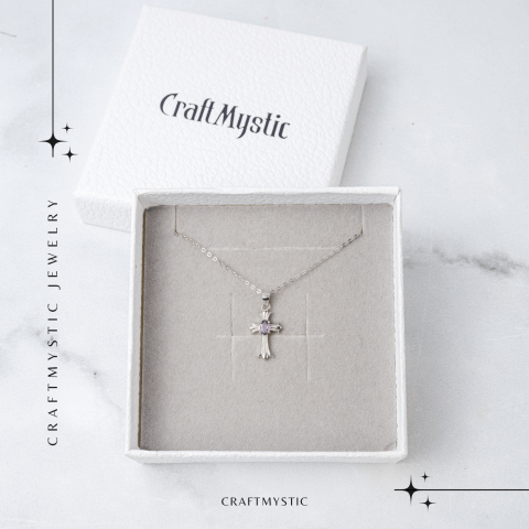 Colier Argint 925 cu Ametist Natural in Forma de Cruce – Liniste, Claritate si Protectie Energetica [6]