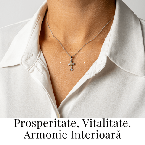 Colier Argint 925 cu Peridot Natural in Forma de Cruce – Armonie Interioara si Protectie Divina [1]