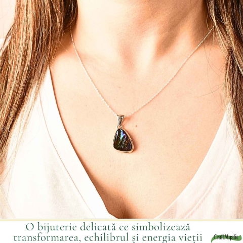 Colier Argint 925 cu Amolit Natural Triunghi – Prosperitate, Energie si Protectie [1]