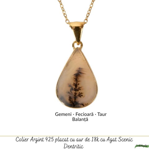 Colier Argint 925 Placat Aur 18K cu Agat Scenic Dendritic Natural – Echilibru si Conexiune cu Natura [4]