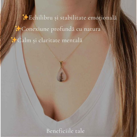 Colier Argint 925 Placat Aur 18K cu Agat Scenic Dendritic Natural – Echilibru si Conexiune cu Natura [2]