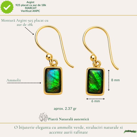 Cercei Argint 925 cu Ammolit Natural Dreptunghiular – Energie si Stralucire Vibranta [3]