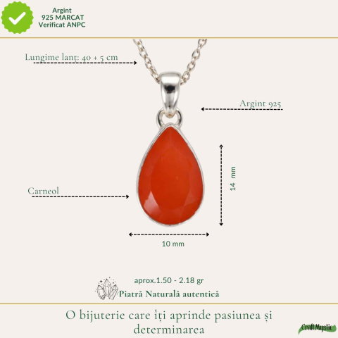 Colier argint 925 cu Carneol fatetat – energie si incredere zilnica [3]