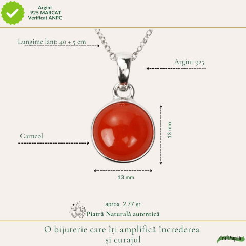 Colier argint 925 cu Carneol rotund – energie si incredere zilnica [3]
