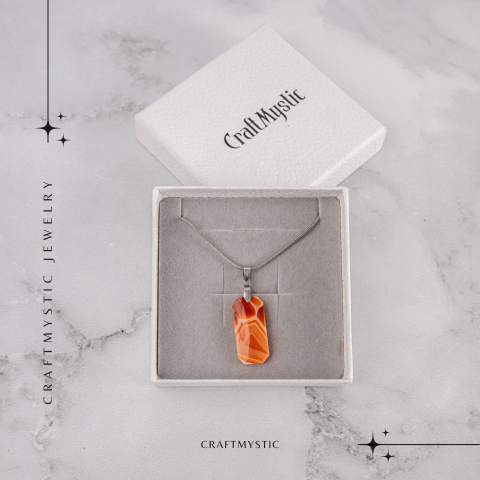 Colier Titanium cu Carneol Natural Dreptunghiular – Energie, Curaj si Vitalitate [6]