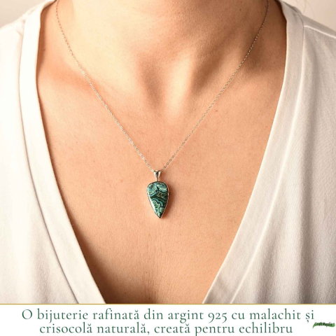 Colier Argint 925 cu Malachit si Crisocola Lacrima – Protectie si Armonie [1]