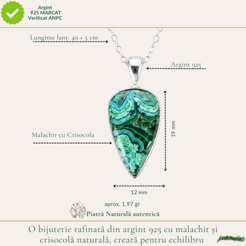 Colier Argint 925 cu Malachit si Crisocola Lacrima – Protectie si Armonie [3]