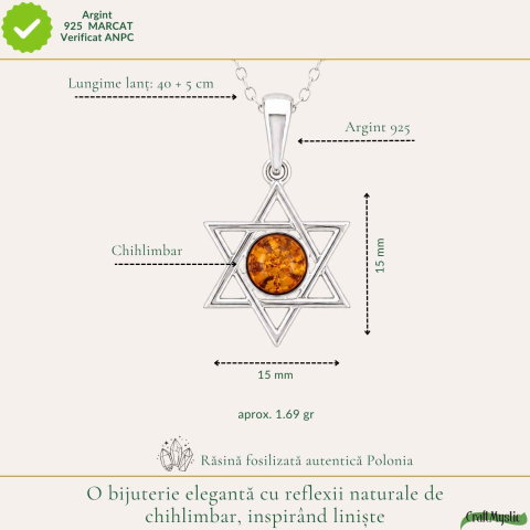 Colier Argint 925 cu Chihlimbar Steaua lui David – Protecție si Echilibru Spiritual [3]