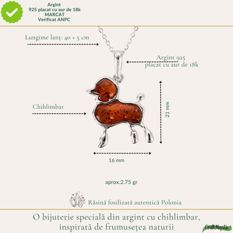 Colier Argint 925 cu Chihlimbar Pudel – Energie Calda si Bucurie [3]