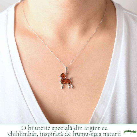 Colier Argint 925 cu Chihlimbar Pudel – Energie Calda si Bucurie [1]
