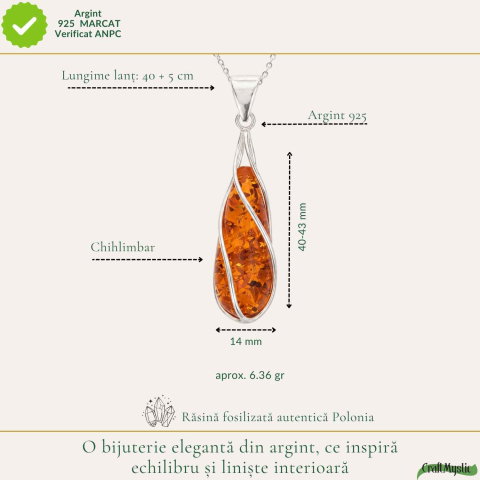 Colier Argint 925 cu Chihlimbar Lacrima Spiralata – Eleganta si Echilibru Interior [3]