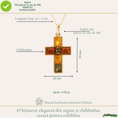 Colier Argint 925 cu Chihlimbar Cruce – Protectie si Lumina Interioara [3]