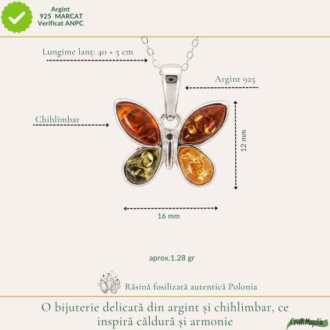 Colier Argint 925 cu Chihlimbar Fluture – Feminitate si Energie Pozitiva [3]