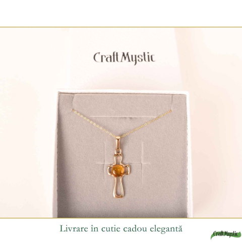 Colier Argint 925 cu Chihlimbar Cruce – Energie Pozitiva si Protectie [5]