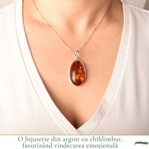 Colier Argint 925 cu Chihlimbar oval – Protectie si Energie Pozitiva [1]