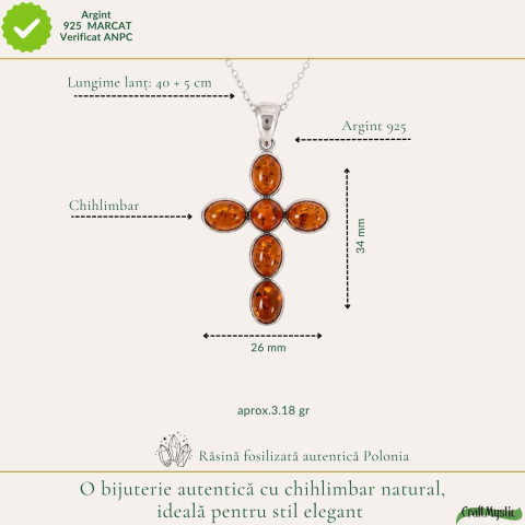 Colier Argint 925 cu Chihlimbar Cruce – Protectie si Energie Pozitiva [3]