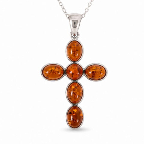 Colier Argint 925 cu Chihlimbar Cruce – Protectie si Energie Pozitiva [0]