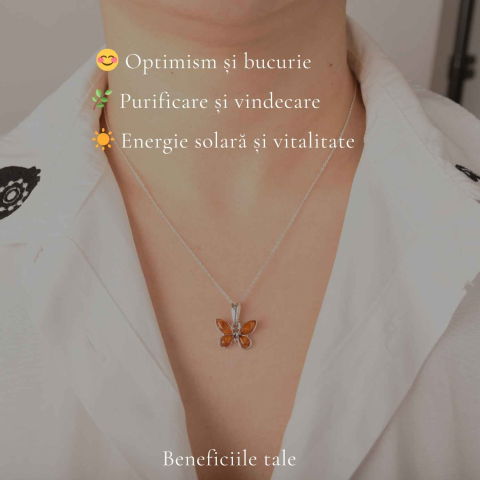 Colier Argint 925 cu Fluture din Chihlimbar Natural – Transformare si Energie Luminoasa [2]