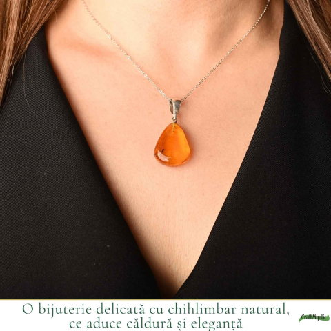 Colier cu Chihlimbar Natural in Forma de Lacrima si Lant din Argint 925 – Caldura si Energie Pozitiva [1]