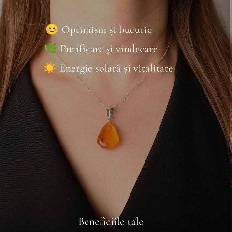 Colier cu Chihlimbar Natural in Forma de Lacrima si Lant din Argint 925 – Caldura si Energie Pozitiva [2]