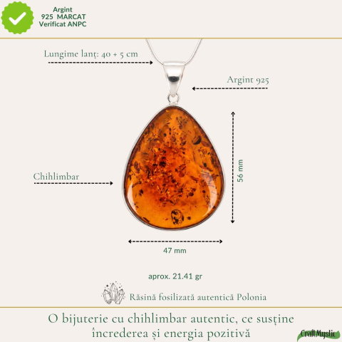 Colier Argint 925 cu Chihlimbar Lacrima – Eleganta Statement si Energie Pozitiva [3]