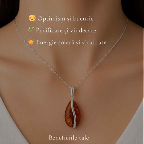 Colier Argint 925 cu Chihlimbar Lacrima – Protectie, Caldura si Eleganta Naturala [2]