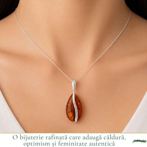 Colier Argint 925 cu Chihlimbar Lacrima – Protectie, Caldura si Eleganta Naturala [1]
